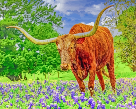 Aesthetic Bluebonnets and Longhorn Animal Diamond Paintings