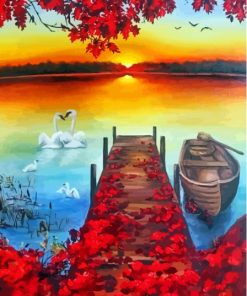 Aesthetic Autumn Boat Diamond Paintings