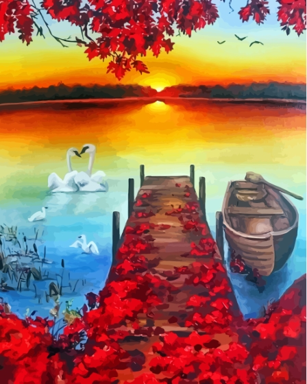 Aesthetic Autumn Boat Diamond Paintings