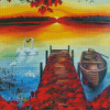 Aesthetic Autumn Boat Diamond Paintings