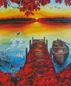 Aesthetic Autumn Boat Diamond Paintings