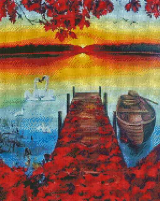 Aesthetic Autumn Boat Diamond Paintings