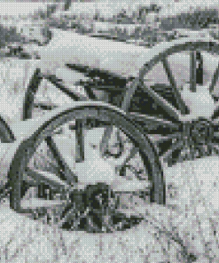 Black and White Old Wagon in The Snow Diamond Paintings