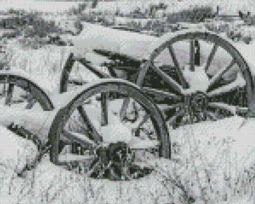 Black and White Old Wagon in The Snow Diamond Paintings