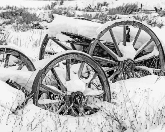 Black and White Old Wagon in The Snow Diamond Paintings