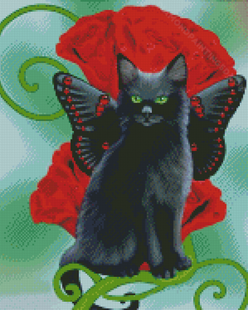 Black Butterfly Cat Diamond Paintings