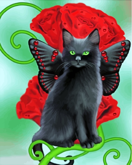 Black Butterfly Cat Diamond Paintings