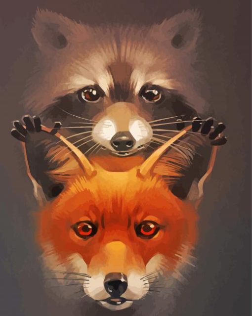 Cute Fox And Raccoon Diamond Paintings