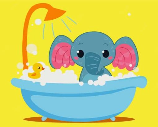 Cute Baby Elephant In Tub Diamond Paintings