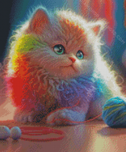 Cute Kitty And Yarn Diamond Paintings