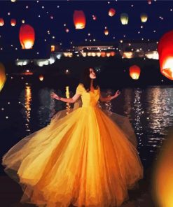 Girl And Lanterns In The Sky Diamond Paintings