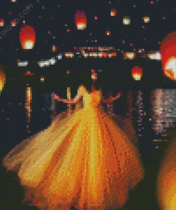 Girl And Lanterns In The Sky Diamond Paintings