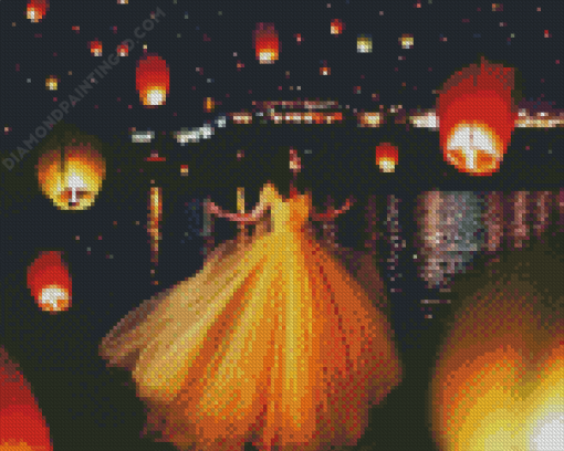 Girl And Lanterns In The Sky Diamond Paintings