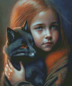 Girl And Black Fox Diamond Paintings