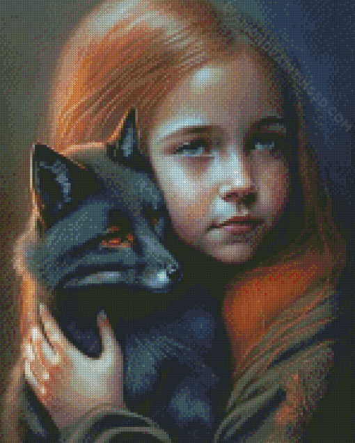 Girl And Black Fox Diamond Paintings