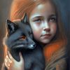 Girl And Black Fox Diamond Paintings