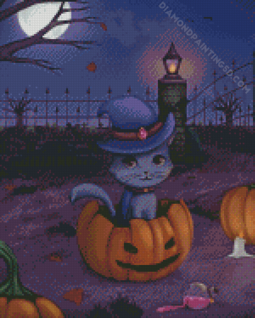 Halloween Cat Witch Diamond Paintings