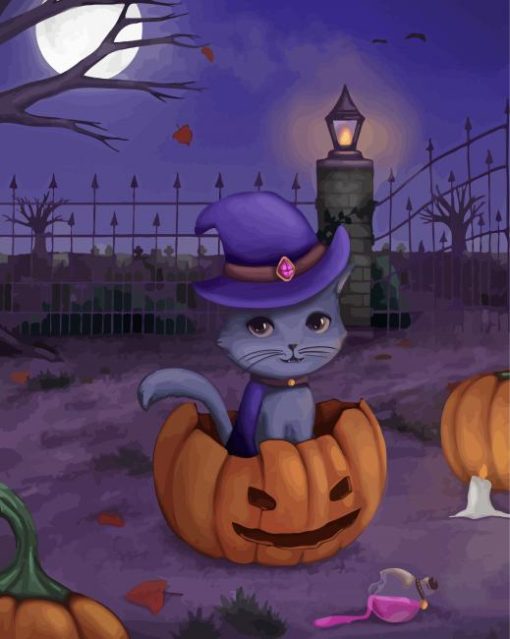 Halloween Cat Witch Diamond Paintings