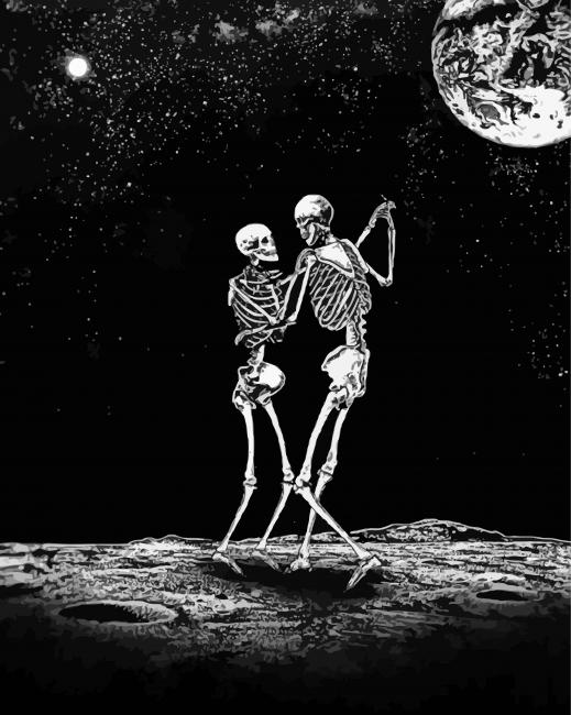 Monochrome Love Skeletons Dancing Diamond Paintings