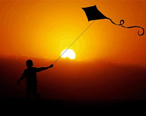 Playing Kites Silhouette Diamond Paintings