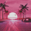 Retro Palm Trees With Car At Sunset Diamond Paintings