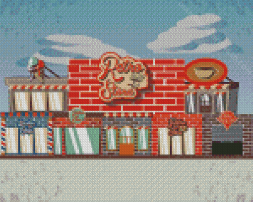 Retro Store Building Illustration Diamond Paintings