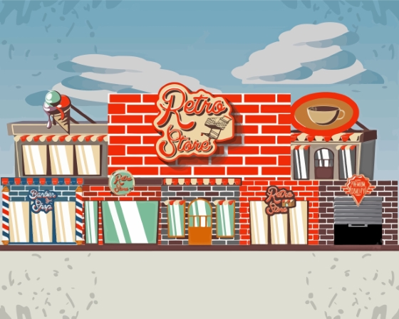 Retro Store Building Illustration Diamond Paintings