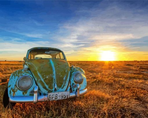 Rusty VW Car Sunset Diamond Paintings