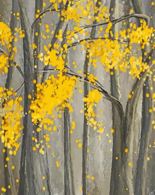 Yellow And Gray Tree Diamond Paintings