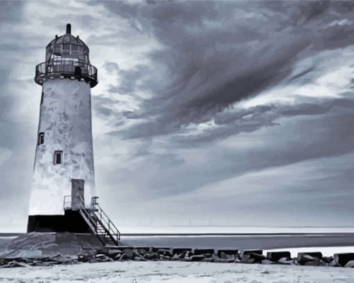 Black And White Talacre Lighthouse Diamond Paintings