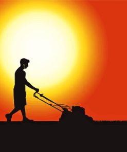 Man Mowing Grass Silhouette Diamond Paintings