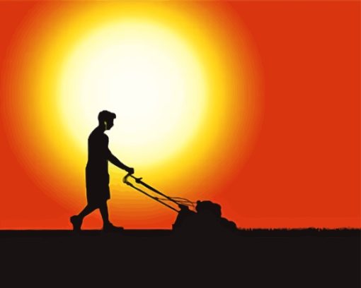 Man Mowing Grass Silhouette Diamond Paintings