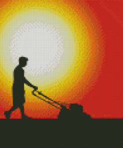 Man Mowing Grass Silhouette Diamond Paintings