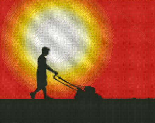 Man Mowing Grass Silhouette Diamond Paintings