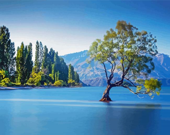 Tree In Lake Wanaka Diamond Paintings