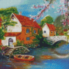 Abstract House Near The River Diamond Paintings