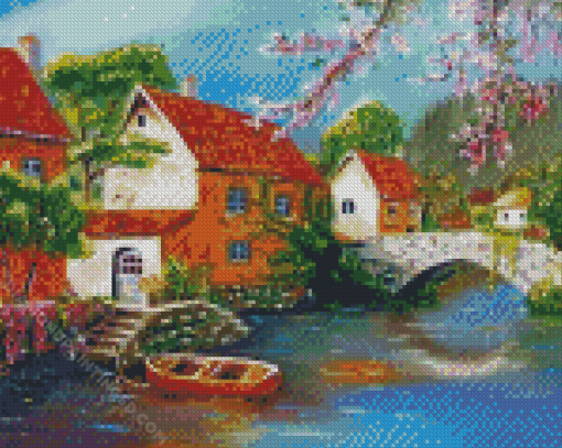 Abstract House Near The River Diamond Paintings