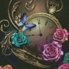 Aesthetic Clock And Flowers Diamond Paintings