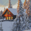 Aesthetic Norwegian Cabin in Snow Diamond Paintings