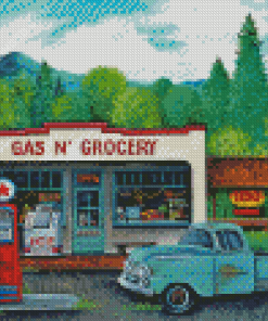 Aesthetic Old Gas Station Truck Diamond Paintings