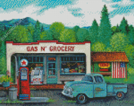 Aesthetic Old Gas Station Truck Diamond Paintings