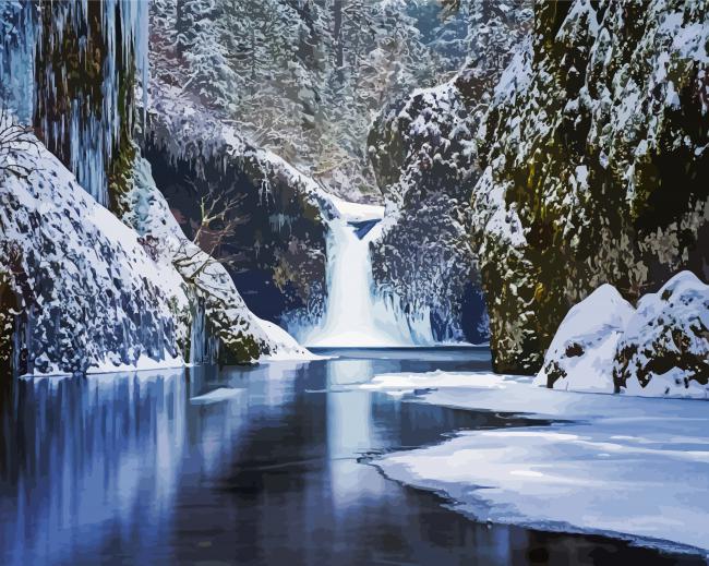 Aesthetic Winter Waterfall Diamond Paintings