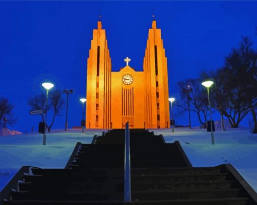 Akureyri Church Iceland Diamond Paintings