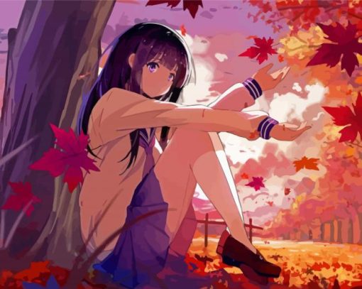 Anime Girl Under Tree Diamond Paintings