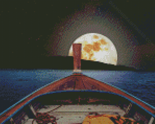 Boat With Moon Diamond Paintings