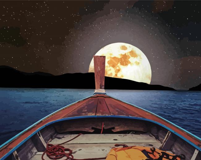 Boat With Moon Diamond Paintings