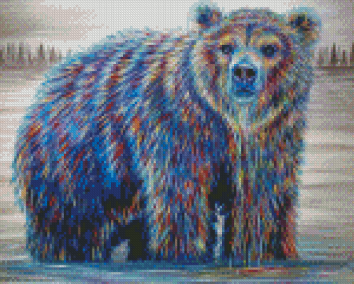 Colorful Bear In Water Art Diamond Paintings