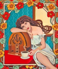 Lady And Retro Radio Diamond Paintings