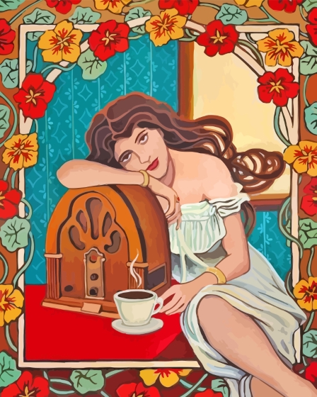 Lady And Retro Radio Diamond Paintings