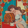 Lady And Retro Radio Diamond Paintings